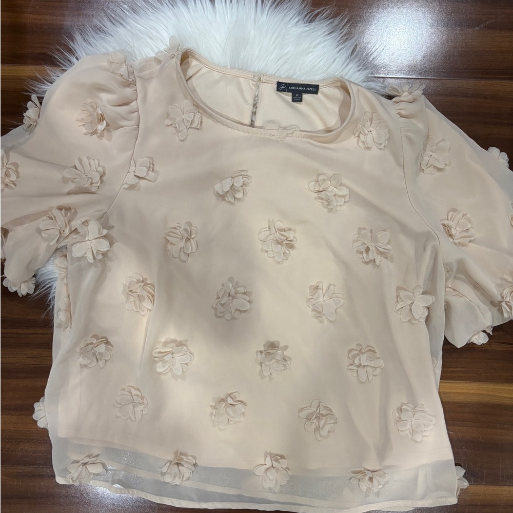 Adrianna Papell Blush Floral Appliqué Blouse